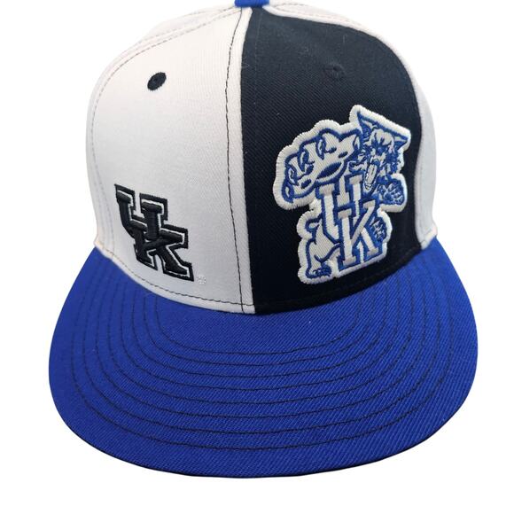 Vintage University of Kentucky Wildcats Fitted Hat 7 1/4 White Blue UK Flat Bill - Picture 1 of 11